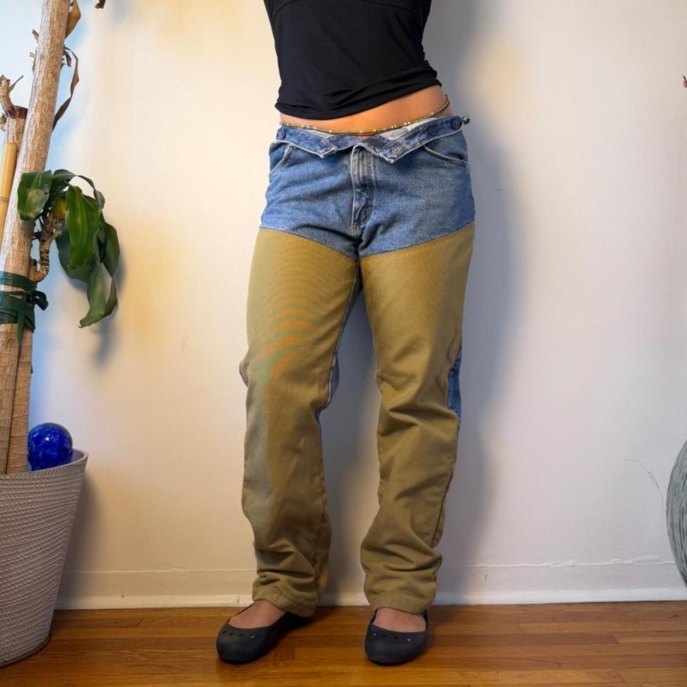 Vintage Wrangler Two Toned Wide Leg Jeans Made in USA Khaki Blue 32x31